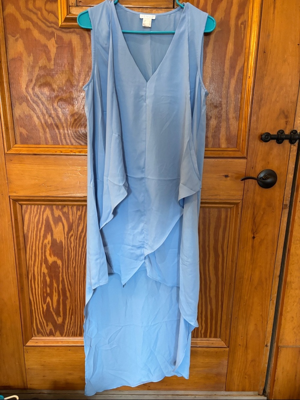 VENUS Light Blue High-Low Sleeveless Draped Maxi Dress
